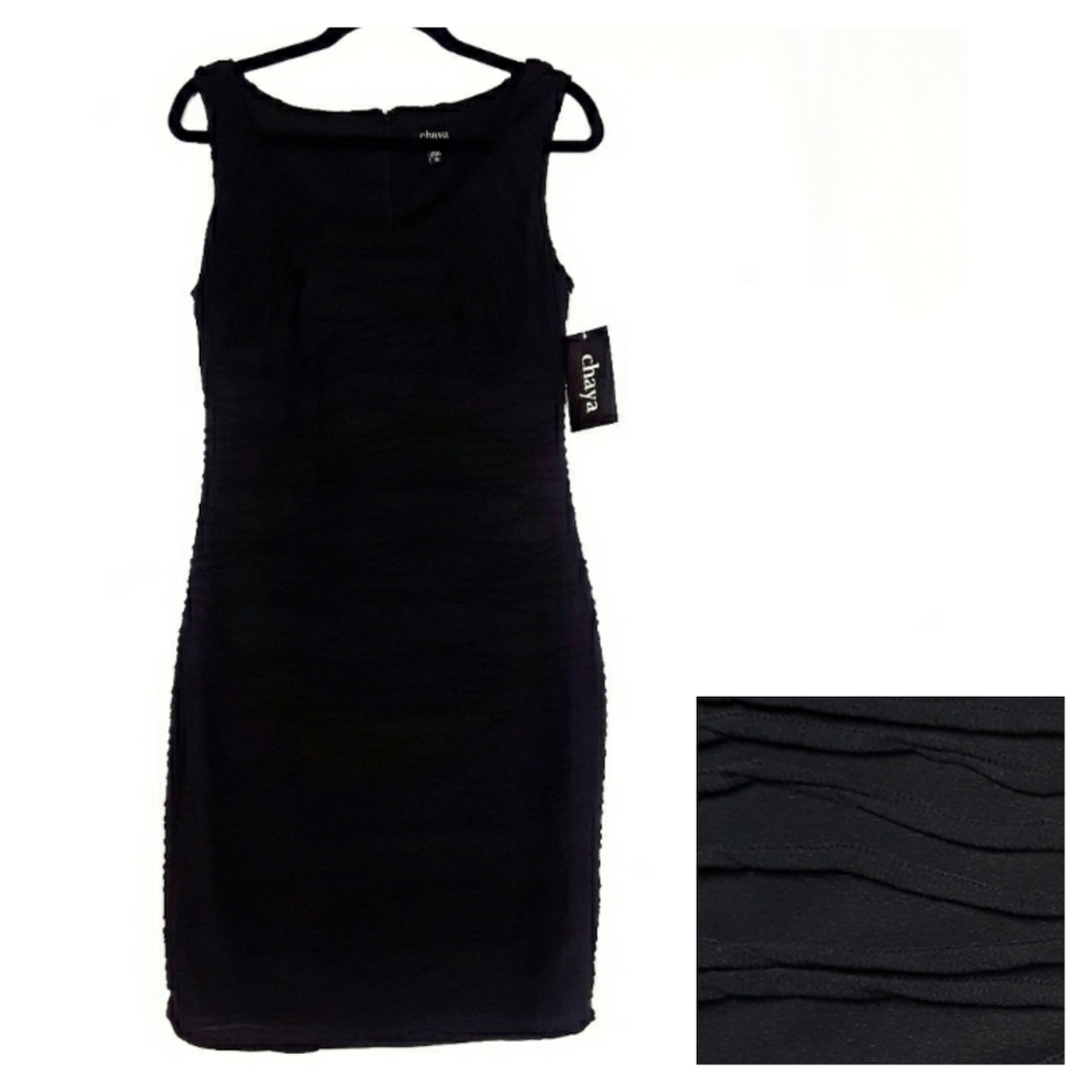 CHAYA Black Textured Sleeveless Lined  Stretchy Dress Size Medium (10) NWT
